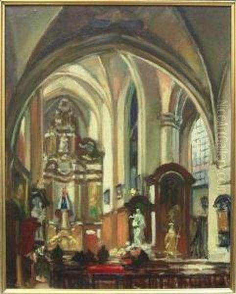 Interieur De L'eglise Saint-nicolas A Bruxelles Oil Painting by Alfred Martin