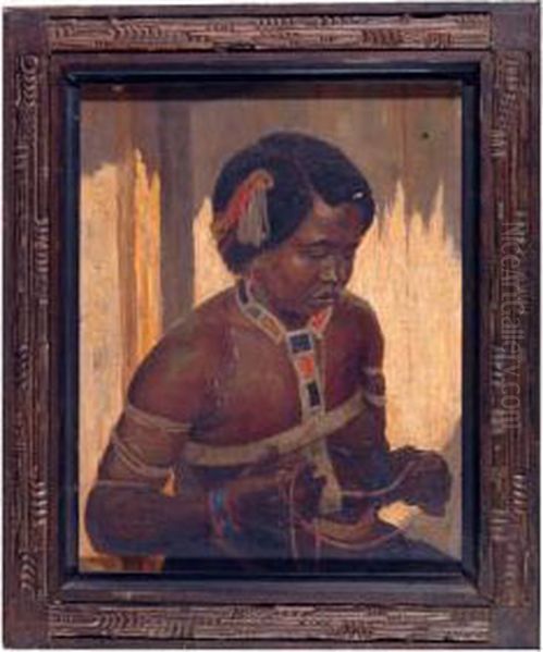 Portrait Of An African Girl Holding A Beaded Necklace Oil Painting by Alfred Richard Martin