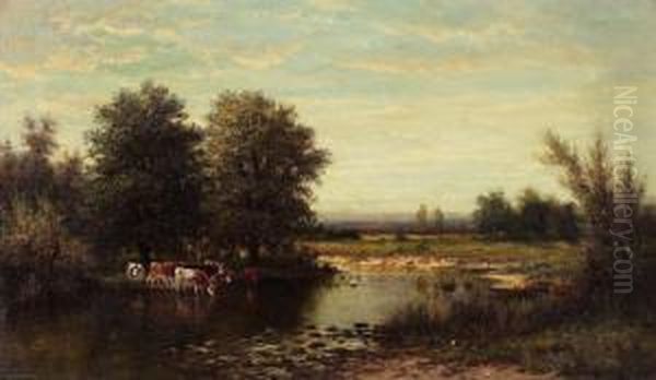 Cattle At A Stream Oil Painting by Charles Martin