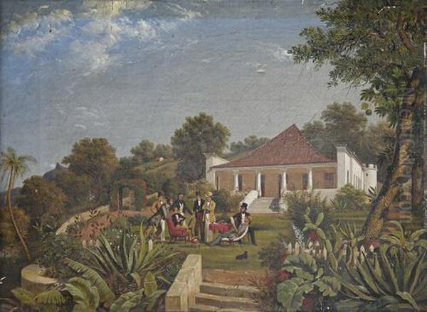 A Gathering On A Lawn, Rio De Janeiro Oil Painting by C.J. Martin