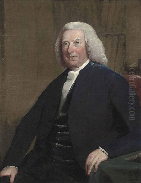 Portrait Of A Gentleman, Half-length, In A Blue Coat, Seated In Hislibrary Oil Painting by David Martin