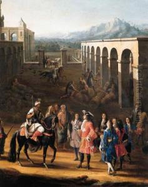 The Reception Of Franois Pidou De Saint Olon, Ambassador Of Kinglouis Xiv Of France, By Sultan Moulay Ismael Of Morocco On 19 June1693 Oil Painting by Pierre Denis Martin Des Gobelins