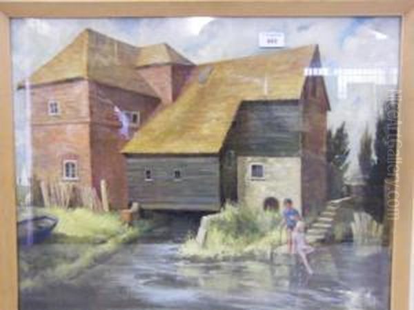 Mill Scene Oil Painting by E. Martin