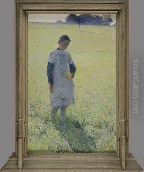 Fillette Cueillant Des Fleurs Oil Painting by Henri Martin