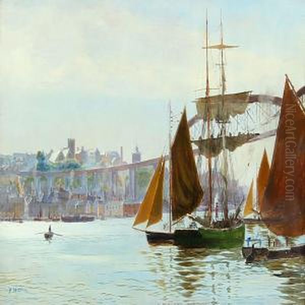 Coastal Scene With Numerous Ships At A Major City Oil Painting by Henry Martin