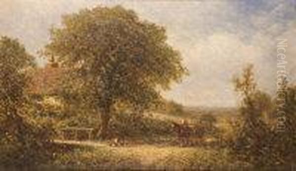 Figure With Horse And Cart On A Country Laneway Oil Painting by Henry Martin