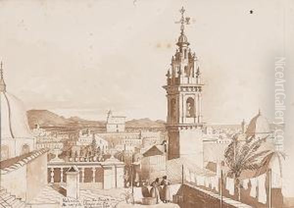 View Of Valencia From The Tondo Del Cid; Cape Trafalgar, View Of Belem Tower, Lisbon, View Of Cicita And Two Others Oil Painting by Admiral Sir Henry Byam Martin