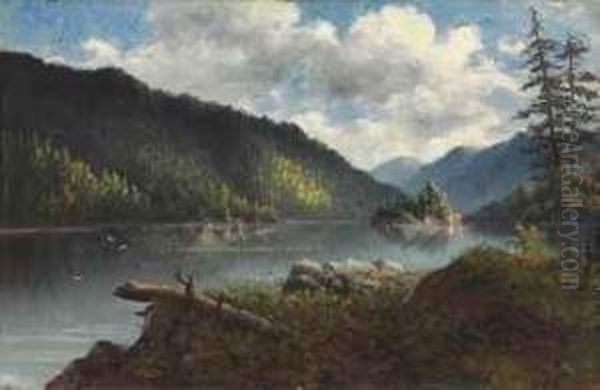 Adirondack Lake Oil Painting by Homer Dodge Martin