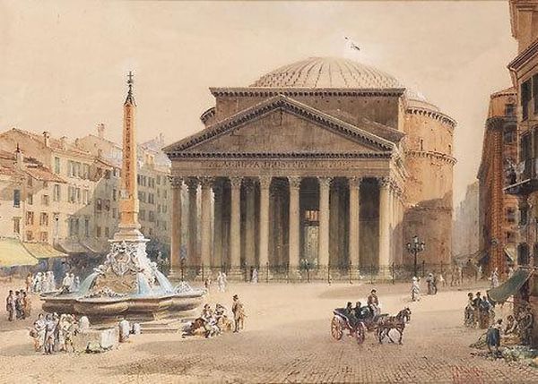 Roma, Scena Di Vita A Piazza Del Pantheon Oil Painting by John Martin