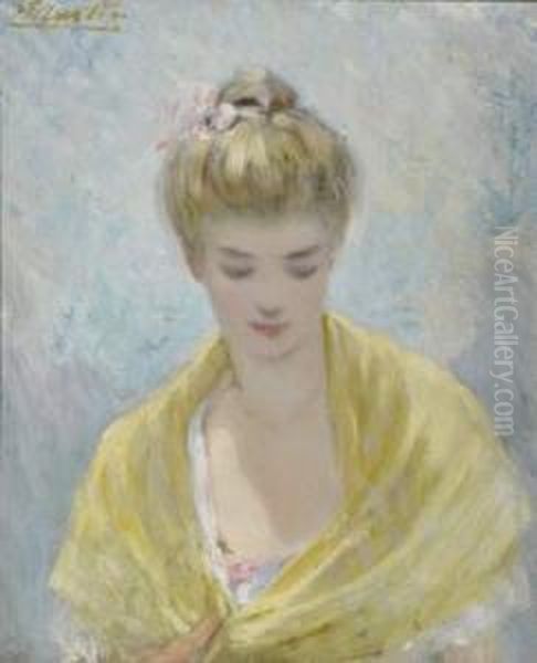 Portrait De Jeune Femme Au Chale Jaune Oil Painting by Jacques Martin