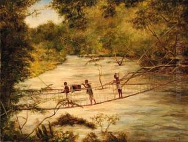 Liana Bridge Over The River Oil Painting by J.H. Martin