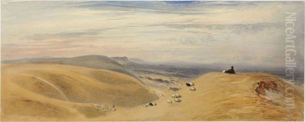 A Hilly Landscape With A Shepherd Oil Painting by John Martin