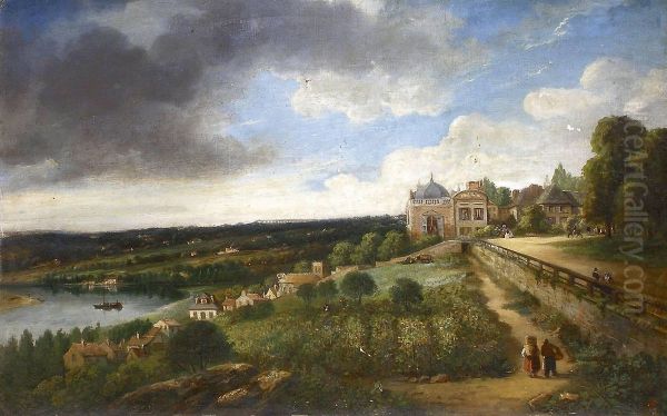 Vue Duvillage Du Pecq Et De L'acqueduc De Marly, Prise De La Terrasse Desaint-germain Oil Painting by Paul Martin