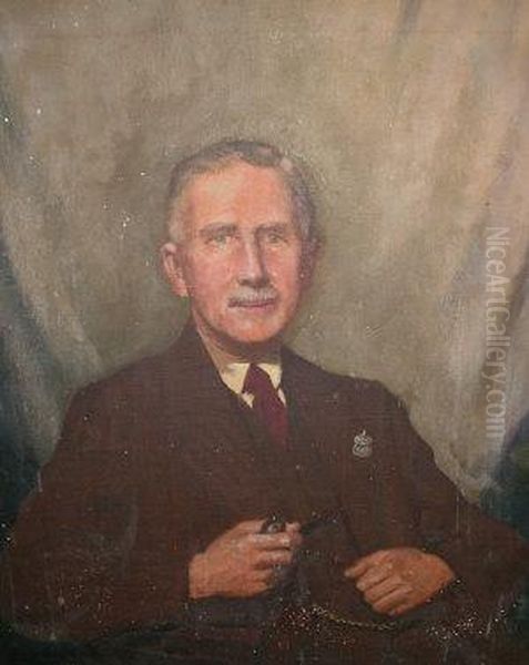 Early 20th Century- Portrait Of A Gentleman, Seated Holding A Pipe And Wearing An ''arp'' Badge Oil Painting by Paul, Paulin Martin