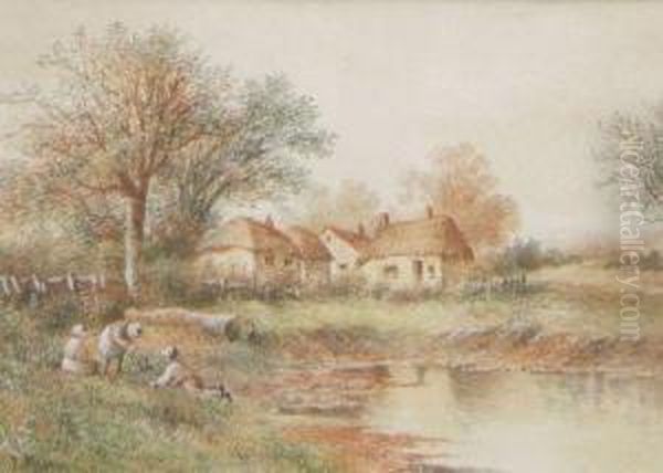 Country Scene With Figures And Cottages Oil Painting by Sylvester Martin