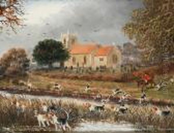 Ashow Church, Stoneleigh; The Road Tobaggington, A Pair Oil Painting by Sylvester Martin