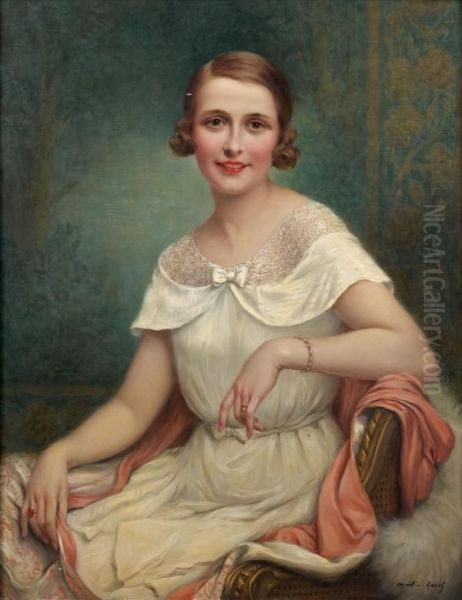 Portrait De Femme En Robe Blanche Oil Painting by Francois Martin-Kavel