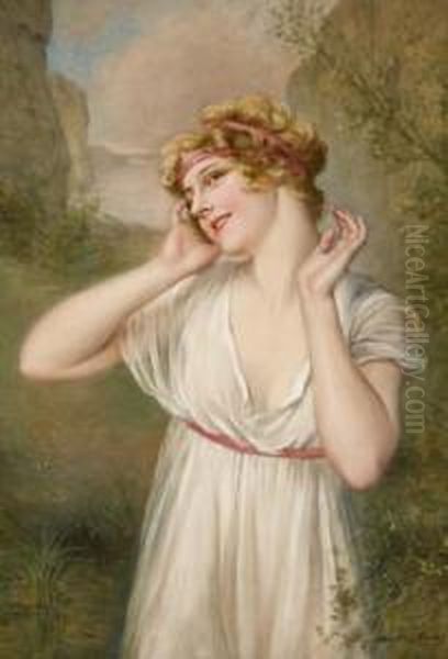 Jeune Fille Au Bandeau Rose Oil Painting by Francois Martin-Kavel