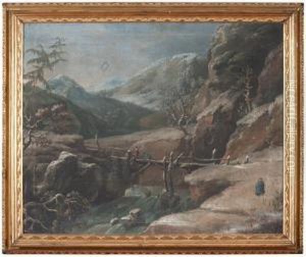 Paesaggio Invernale Con Ponte E Figure Oil Painting by Vincenzo Martinelli