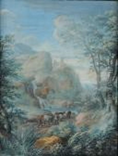 Paesaggio Con Armenti Oil Painting by Vincenzo Martinelli