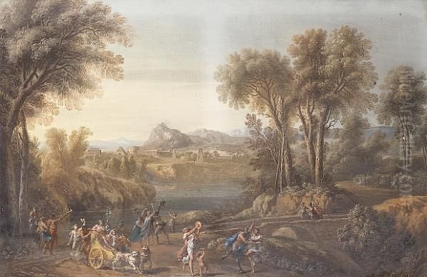 An Arcadian Landscape With A Bacchanal Oil Painting by Vincenzo Martinelli