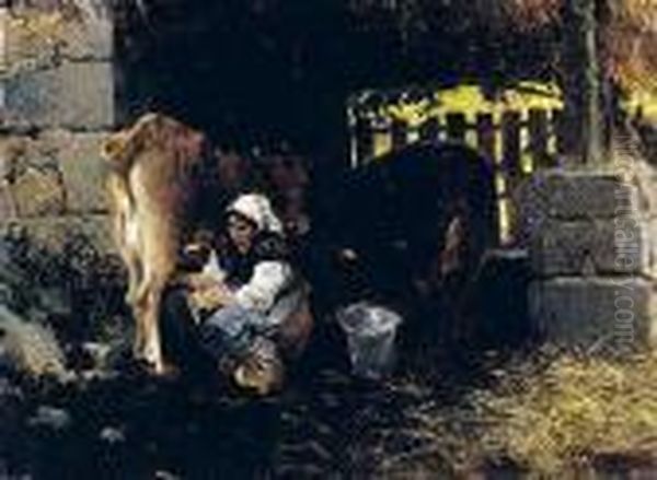 Ordenando La Vaca Oil Painting by Salvador Martinez Cubells