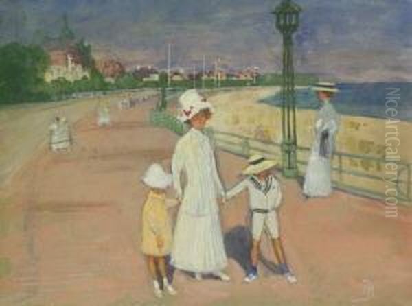 Uferpromenade Mit Personen Oil Painting by Johannes Martini