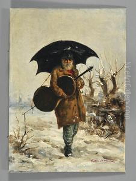 Il Violoncellista Sotto La Neve Oil Painting by Max Martini