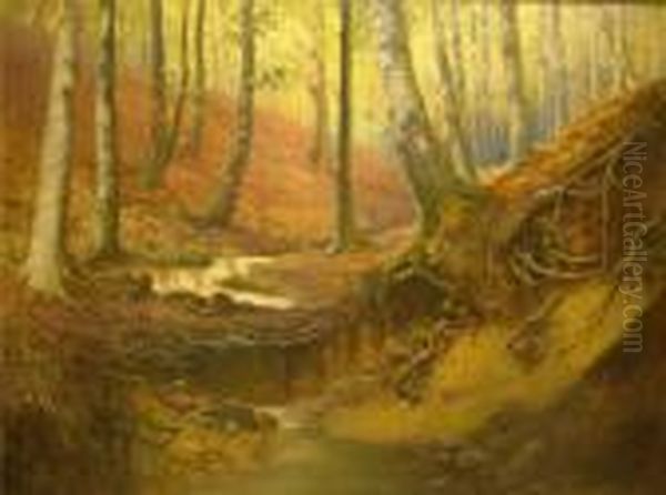 Herbstlicher Waldbach Oil Painting by Max Martini