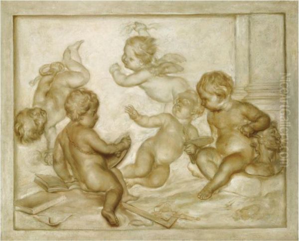 Five Putti Representing An Allegory Of The Arts Oil Painting by Martinus Josephus Geeraerts