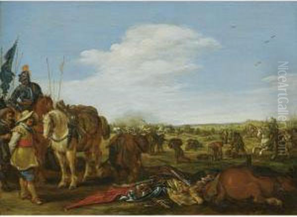 Cavaliers Surveying The Aftermath Of A Battle Oil Painting by Jan the Younger Martszen