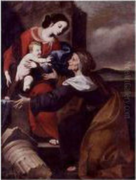 Madonna And Child With Saint Elizabeth Oil Painting by Giuseppe Marullo