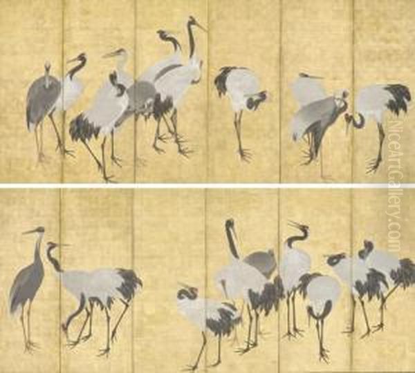 Cranes Oil Painting by Okyo Maruyama