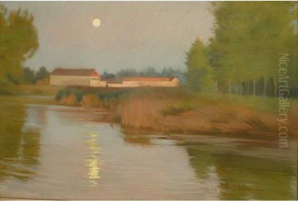 Paysage Au Clair De Lune Oil Painting by Alphonse Marx