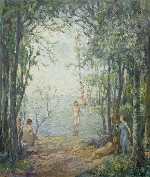 Women Bathing Oil Painting by Alfred Marxer