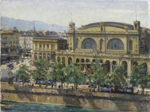 Central Railway Station Zurich Oil Painting by Alfred Marxer