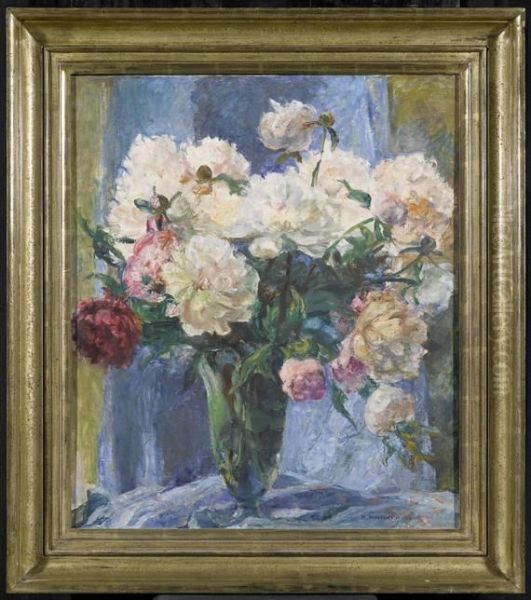 Still Life With Peonies Oil Painting by Alfred Marxer