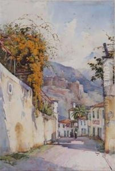 A Mediterranean Street Oil Painting by Ella Mary Cane