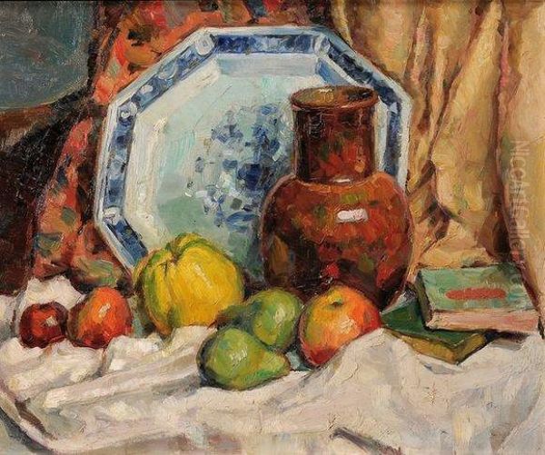 Nature Morte Aux Faiences Et Fruits Oil Painting by Antoine Marzo