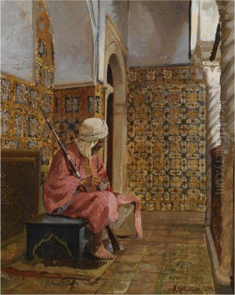 Gardien Assis, Tenant Un Fusil Oil Painting by Numa Marzocchi de Belluci