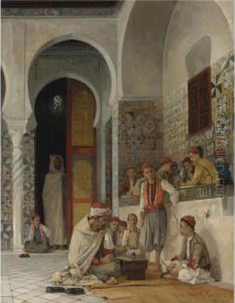 A Lesson In The Koran Oil Painting by Numa Marzocchi de Belluci