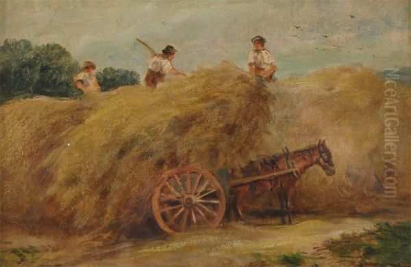 Haymaking Oil Painting by George Hemming Mason