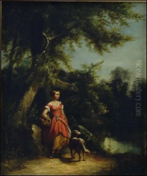 Woman And Dog B Oil Painting by William Sanford Mason