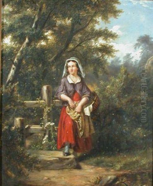 Country Girl Oil Painting by William Sanford Mason