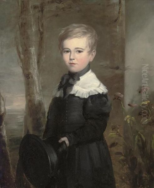 Portrait Of A Young Boy, Three-quarter-length, In School Uniform, Holding A Black Hat In His Left Hand, In A Landscape Oil Painting by John James Masquerier