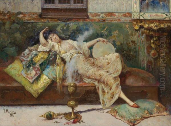 A Harem Odalisque Oil Painting by Francisco Masriera y Manovens