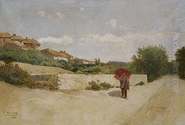 Campesino Con Sombrilla Oil Painting by Francisco Masriera y Manovens