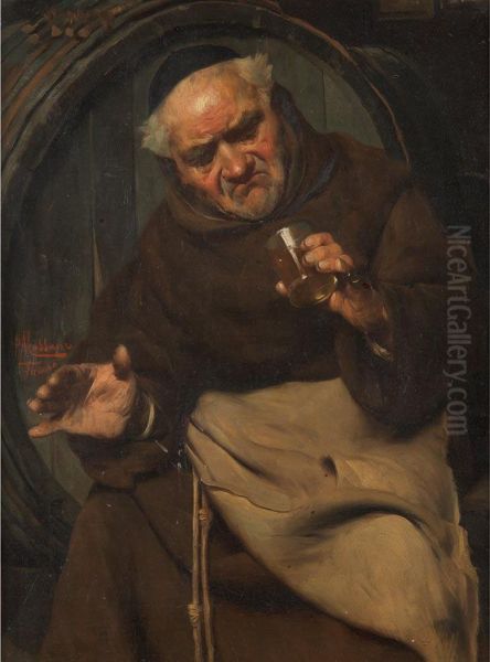 Monk With Glass Of Wine Oil Painting by Pompeo Massini