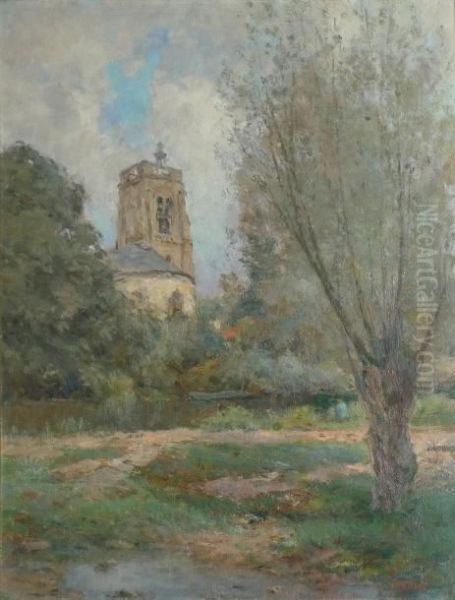 L'eglise Et La Riviere A Crecy Oil Painting by Jean Eugene Masse