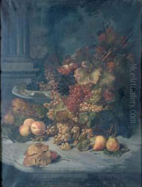 Pommes Et Raisins Au Pied D'une Colonne. Oil Painting by Charles Antoine Aug. Massenot